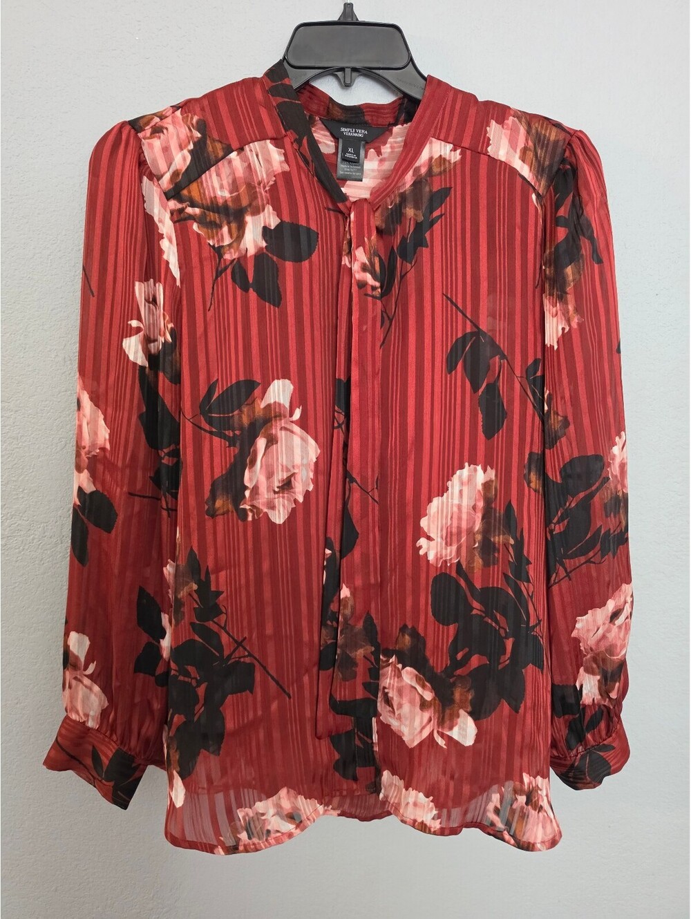 Simply Vera Vera Wang XL Floral Button-Up Blouse with Tie Neck